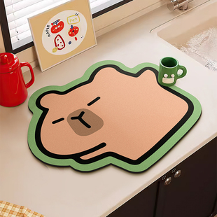 卡通厨房台面沥水垫硅藻泥吸水垫吧台水槽垫防滑速干垫子碗盘杯垫