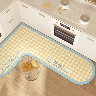 韩式 奶油风L型厨房地垫免洗皮革防油可擦耐脏耐磨脚垫子防滑地毯
