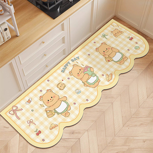 卡通小熊多巴胺厨房地垫防滑防油可擦免洗防水防污耐脏皮革脚垫子