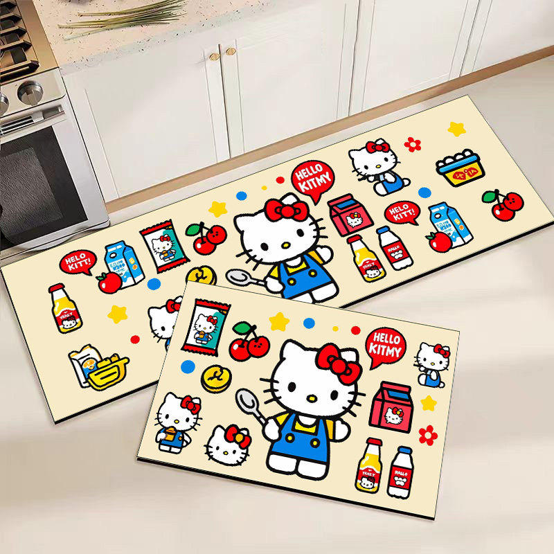 可爱kitty猫厨房地垫硅藻泥防滑防油污脚垫可擦免洗长条耐脏地毯,居家布艺,厨房地垫,淘宝优惠券,粉丝福利购,淘宝优惠卷