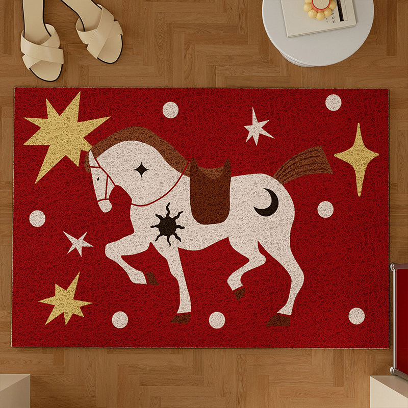 新年赤星跃马丝圈入户地垫门口家用可裁剪 pvc耐脏防滑除尘脚垫子,居家布艺,入户地垫,淘宝优惠券,粉丝福利购,淘宝优惠卷