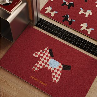 马来有福入户门地垫新年红色进门口丝圈脚垫可裁剪马年地毯防滑垫