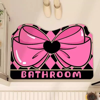 卡通蝴蝶结浴室地垫软硅藻泥吸水速干卫生间脚垫防滑厕所门垫地毯