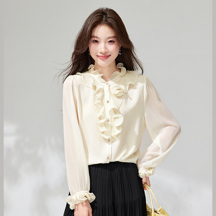 2026春季新款韩版宽松显瘦百搭荷叶边长袖衬衫女设计感小众上衣