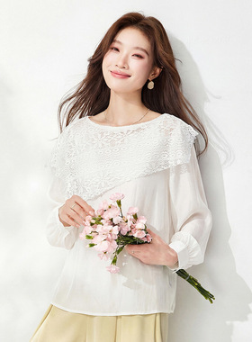 2026春季新款女装时尚休闲百搭长袖衬衫女宽松圆领套头打底衫