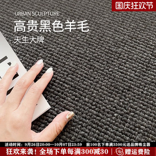 极简高级感黑色羊毛编织地毯客厅卧室易打理耐脏地垫 RSEMNIA意式