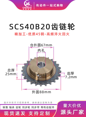 SCS高品质成型孔炼轮08A 20齿 40B20T外径88 精车内孔键槽顶丝