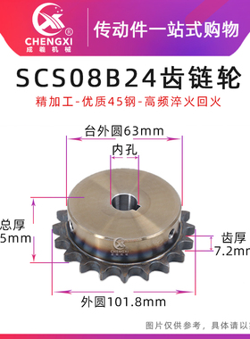 SCS高品质成型孔链轮4分24齿 08B24T外径101.8 精车内孔键槽顶丝