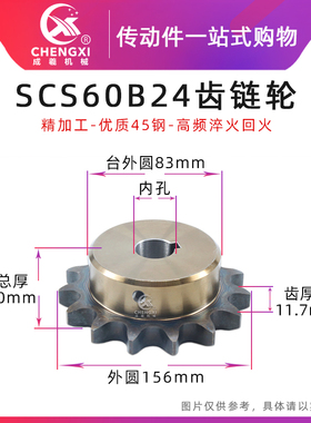 SCS高品质成型孔链轮6分 60B24齿 12A24T外径156精车内孔键槽顶丝