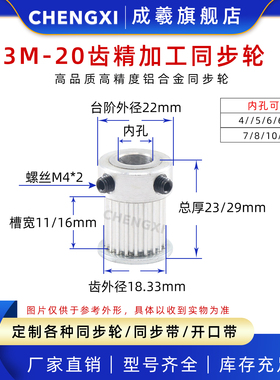 BF/K型皮带轮HTD3M20齿 槽宽11/16齿外径18.33精加工同步轮铝合金