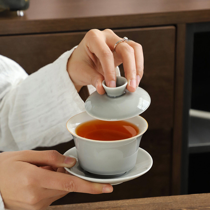 盖碗茶杯陶瓷茶具茶碗色釉大号家用日式草木灰黛灰厚款 大号 仿古