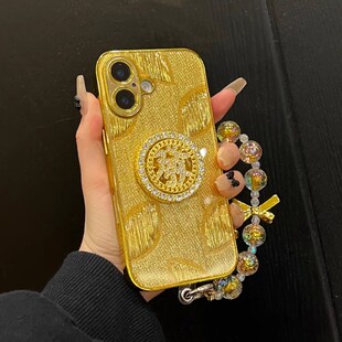 新款创意發财转盘适用苹果17promax手机壳电镀金叶子iPhone16pro高级感15pro新年发财暴富14手链珠子13情侣12