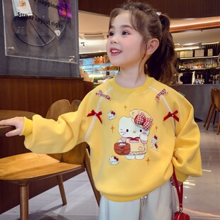 卡通印花宽松圆领上衣女孩套头长袖 儿童韩版 2025新款 女童卫衣秋装