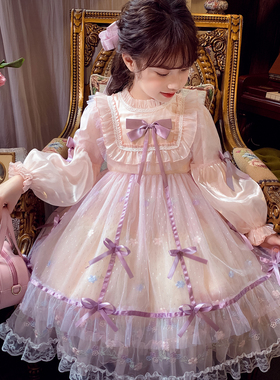 女童连衣裙春装新款洋气女宝裙网纱蝴蝶结春秋小女孩洛丽塔公主裙
