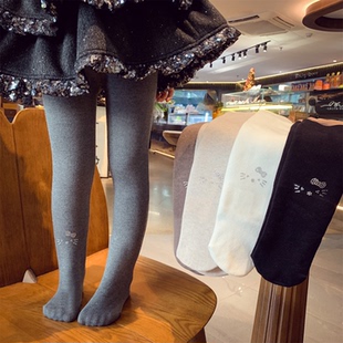 袜女孩舞蹈连脚打底裤 女童加绒裤 儿童纯色烫钻连裤 2025新款 袜冬装