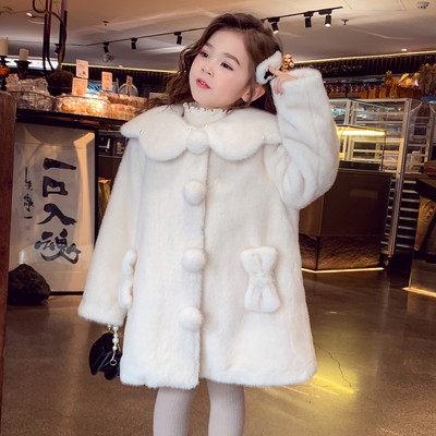 女童夹棉娃娃领皮草中长款外套