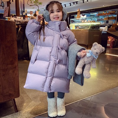 女童牛角扣连帽羽绒服外套