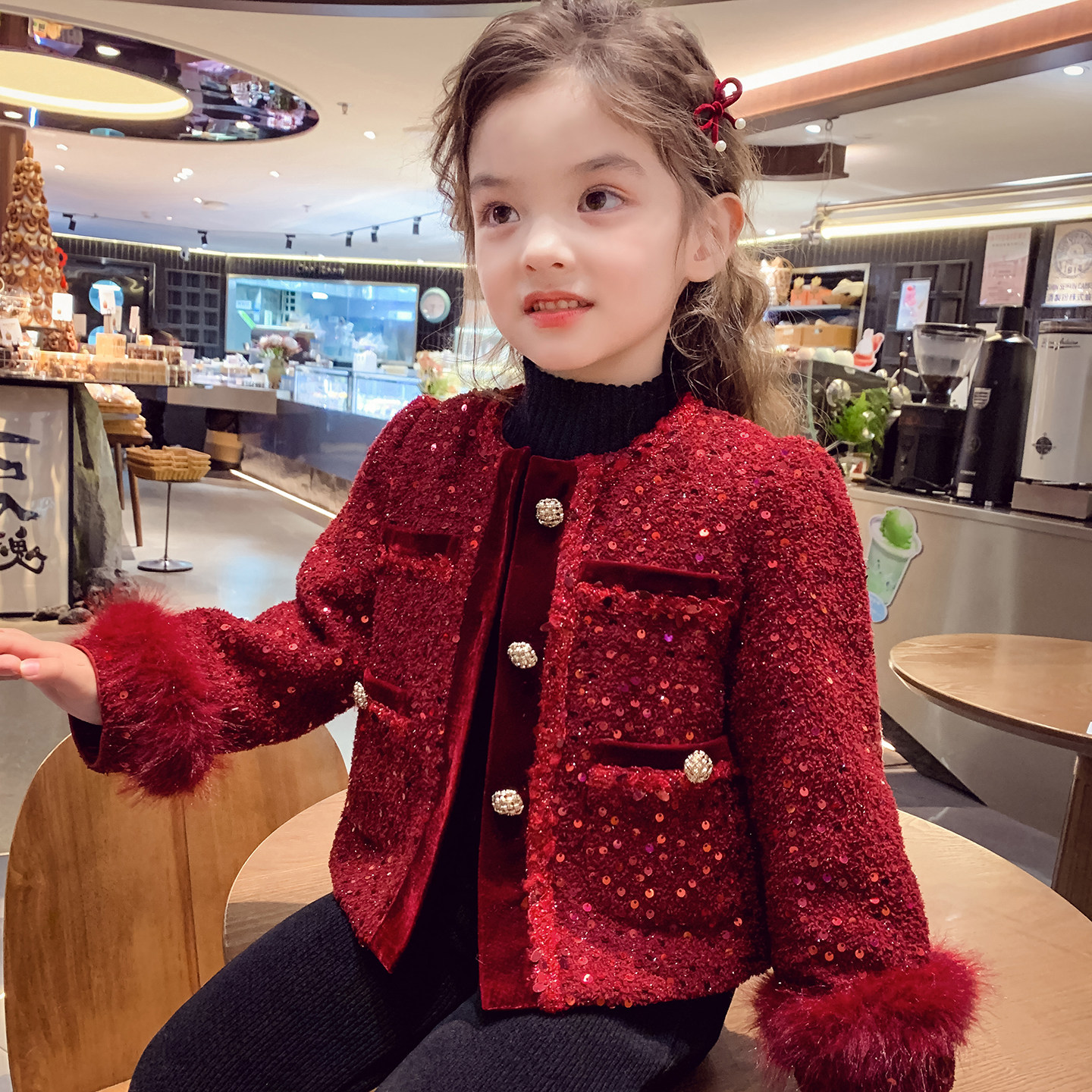 女童小香风外套冬装2025新款儿童亮片亮片夹棉大衣女孩新年装上衣,童装/婴儿装/亲子装,普通外套,淘宝优惠券,粉丝福利购,淘宝优惠卷