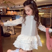 女童白色衬衫 立领纯色连衣裙小女孩花边打底裙春秋 韩版 裙春装 新款