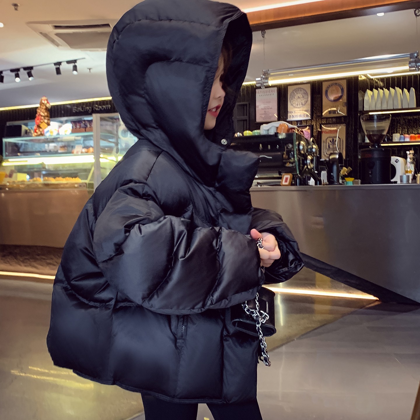 女童90白鸭绒加厚珠光羽绒服