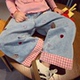春装 春秋女孩裤 新款 小熊卡通刺绣高腰阔腿裤 子 儿童长裤 女童牛仔裤