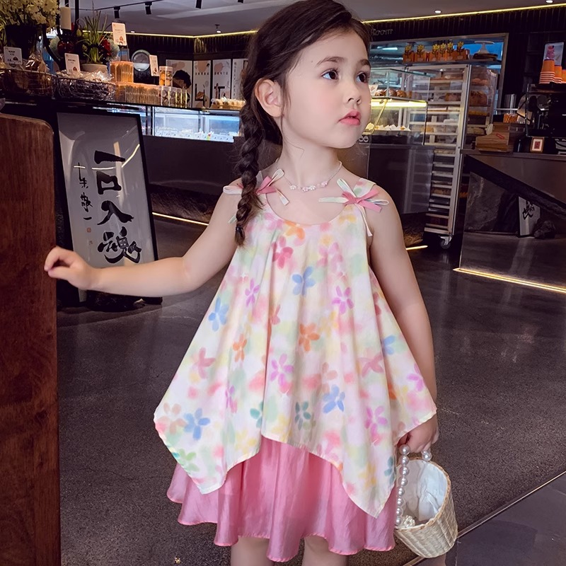 女童碎花吊带连衣裙夏装2025新款韩版设计感女孩洋气公主背心裙子