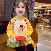 长袖 女童加绒卫衣冬装 网红卡通网纱插肩袖 小女孩韩版 上衣 2025新款