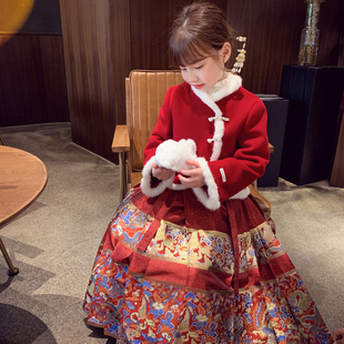 女童马面裙秋冬季 时髦洋气小女孩古风明制汉服儿童拜年服 国风套装