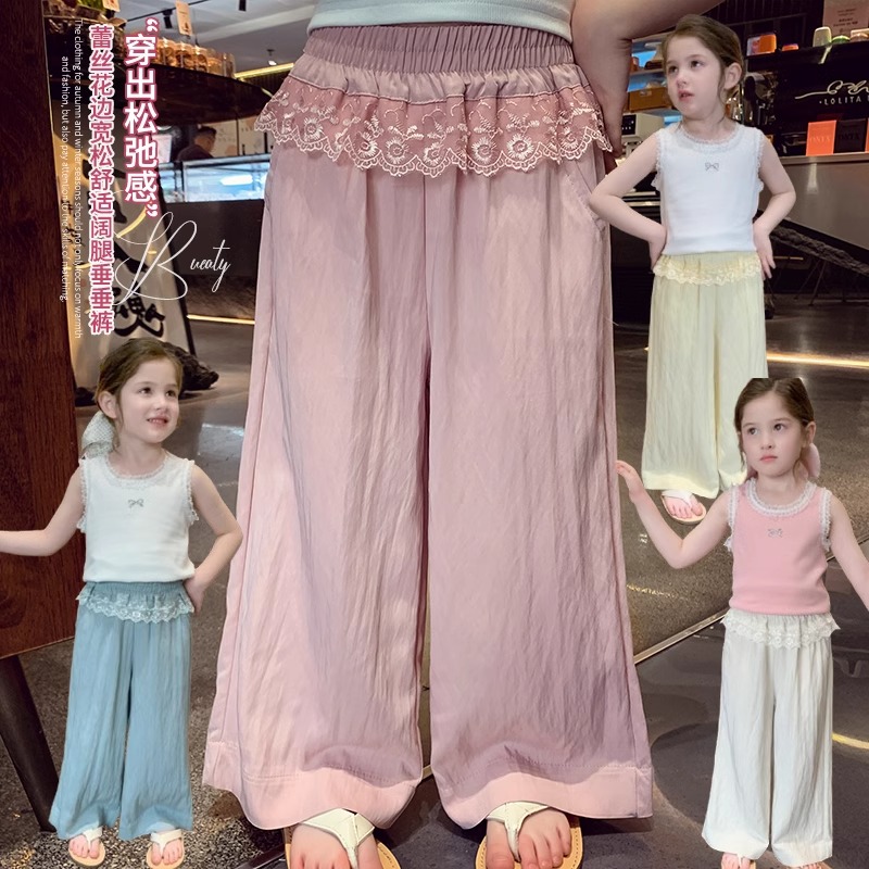 女童宽松阔腿裤夏装2025新款运动休闲韩版小女孩直筒百搭显瘦长裤