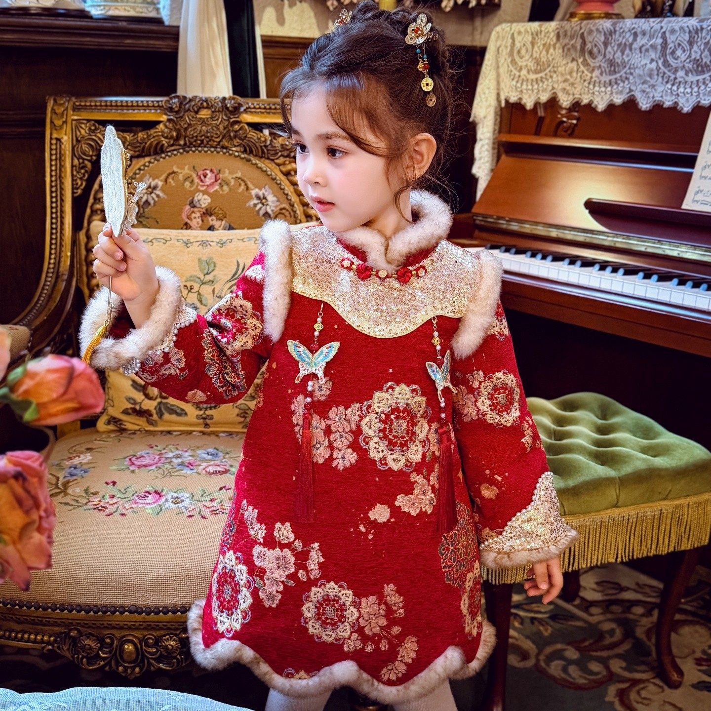 女童国风拜年服冬2026新款儿童新中式提花夹棉连衣裙红色旗袍裙子,童装/婴儿装/亲子装,旗袍,淘宝优惠券,粉丝福利购,淘宝优惠卷