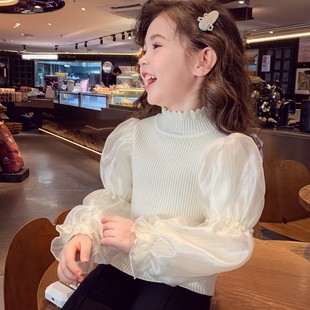 女童泡泡袖毛衣冬装2025新款儿童韩版半高领针织内搭女孩公主上衣