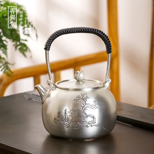 善锡堂中式礼品茶具礼盒装手工山隐纯锡茶壶家用泡茶壶优雅实用