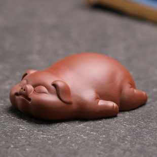 隐茶缘紫砂迷你小猪茶宠摆件小号茶道摆设茶玩猪八戒手工把玩茶具