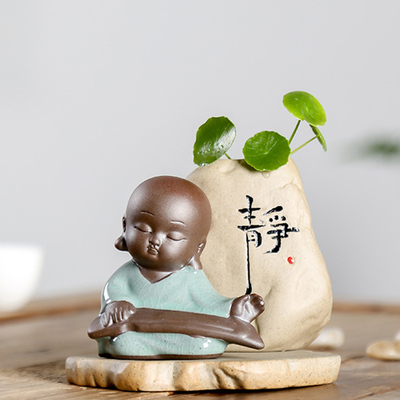 隐茶缘小和尚花器茶宠摆件
