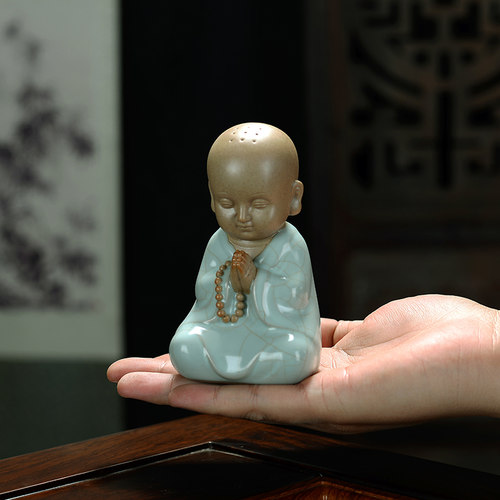 汝窑茶宠摆件可养开片小佛禅意