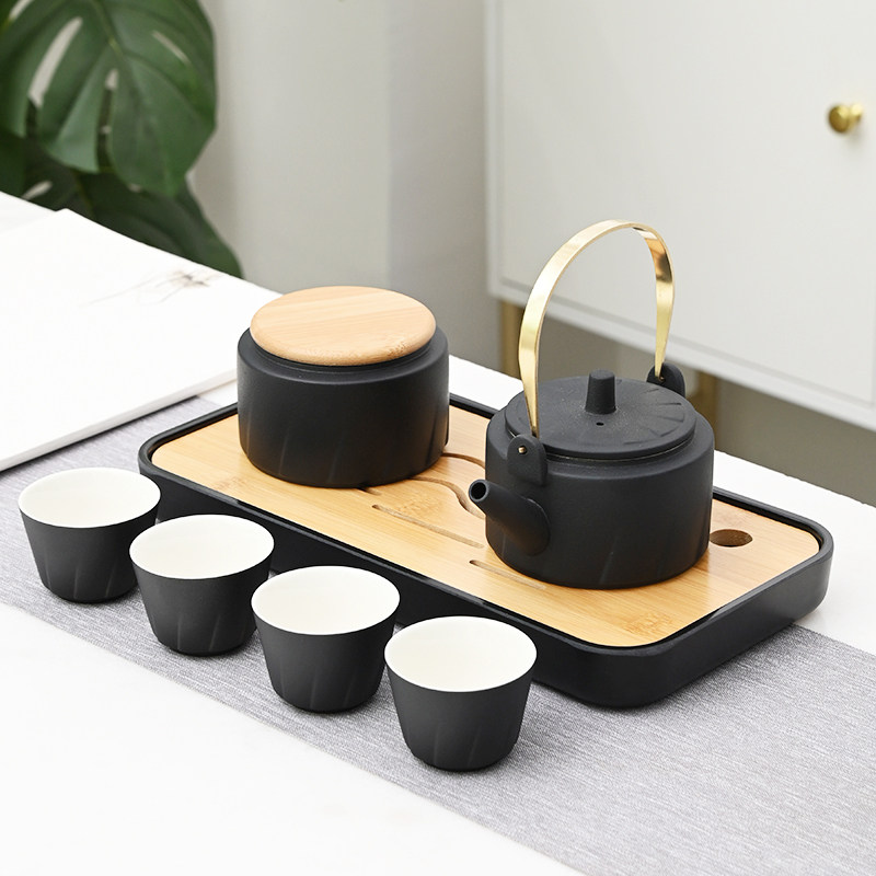 日式简约陶瓷功夫茶具家用茶壶茶杯茶叶罐便携茶盘茶台礼盒套装