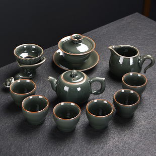 高档哥窑茶具套装 开片可养陶瓷家用办公室会客功夫茶壶盖碗泡茶器