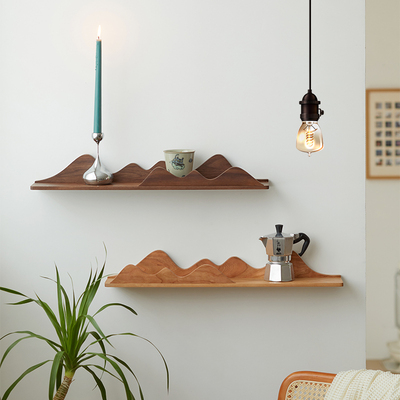 黑胡桃木墙上山形装饰置物架