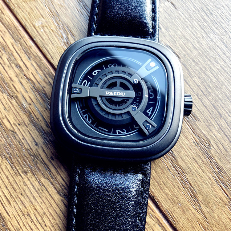 港风帅气时尚潮流手表男学生原宿风方形大表盘真皮带休闲石英表