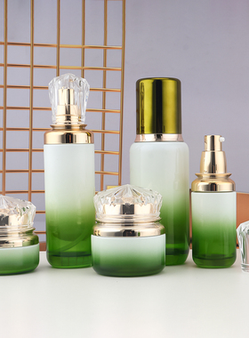 浅绿色玻璃化妆品套装瓶乳液空瓶30g水晶盖40ml空瓶子容器50g白绿