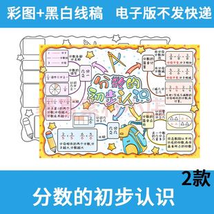 分数的初步认识思维导图手抄报电子模板三年级上册数学小报半成品