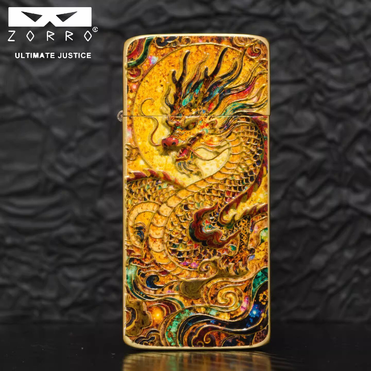 佐罗新品ZC5浮雕立体龙凤呈祥超薄纯铜煤油打火机精美小众AB面