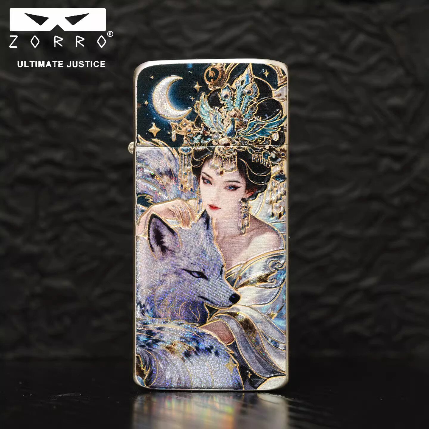 ZORRO佐罗新品zc5九天狐女镭射炫彩纯铜煤油打火机立体浮雕彩绘