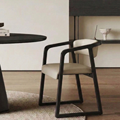 轻奢简约实木餐椅现代黑色软垫靠背办公洽谈椅