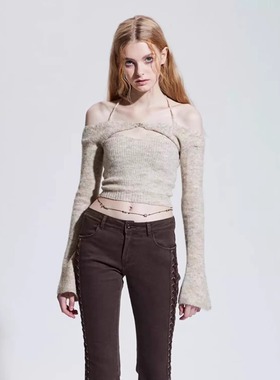 现货 ellagross同款pain or pleasure羊毛罩衫女针织套装短款上衣