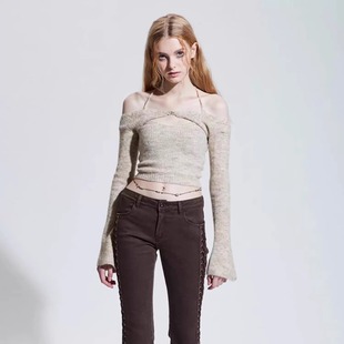 现货 ellagross同款pain or pleasure羊毛罩衫女针织套装短款上衣