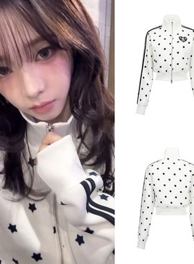 柳智敏同款setupexe美式复古拉链星星印花针织开衫外套女短款上衣