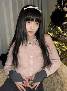 2023秋新款韩国pehrt林小宅同款芭蕾风一字领毛衣女甜美短款针织