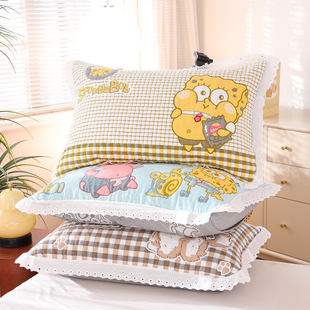 花边纯棉纱布枕套一对装新款家用全包柔软亲肤成人全棉枕芯内胆套