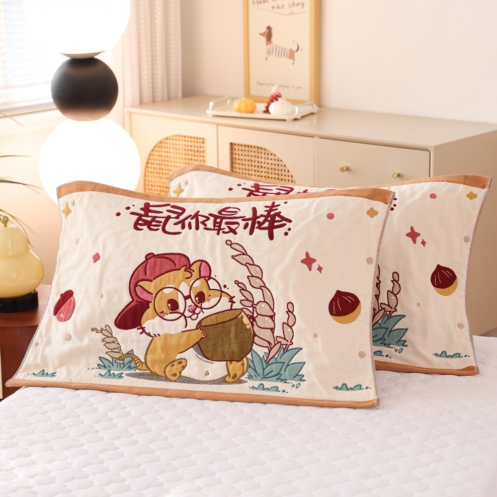 十二生肖八层纯棉纱布枕巾一对装
